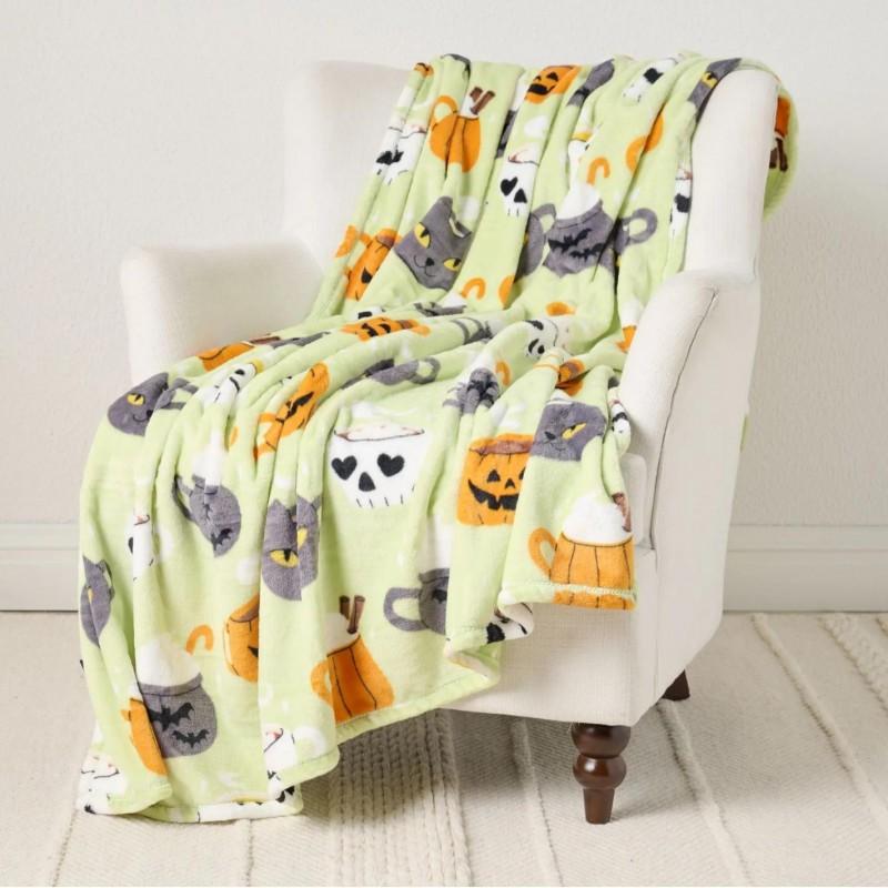 Halloween Flannel Blanket 2026 Cute Ghost Pumpkin Throw Nap Sofa Bed