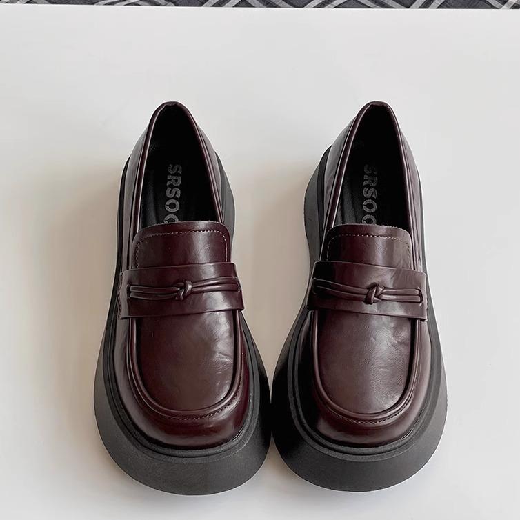 Retro British style black heightened platform small leather shoes women's 2025 new versatile skirt one-pedal loafers