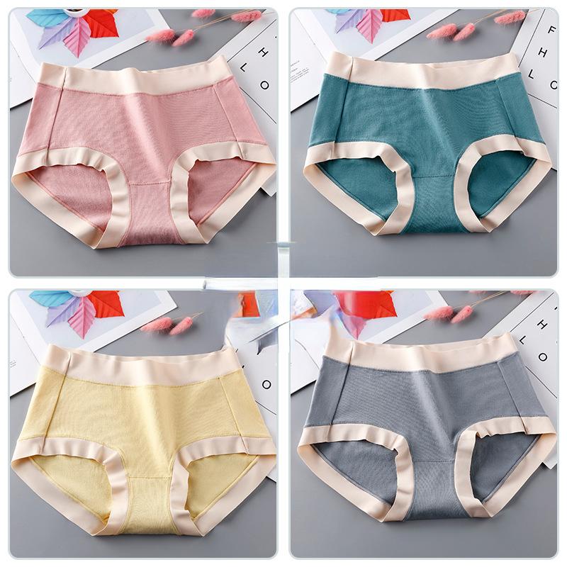 Eske med 4 stykker bomull dameundertøy Middels midje sømløse trekantede bukser Antibakterielt og pustende undertøy
