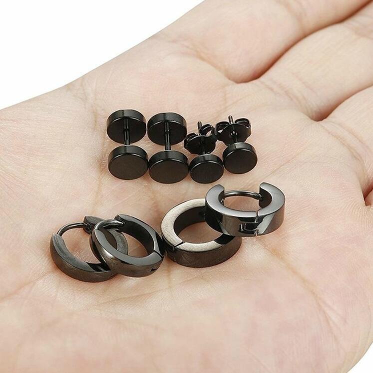 4 Paar Herren Damen Schwarz Edelstahl Ohrstecker Runde Hantel Ohrstecker Set