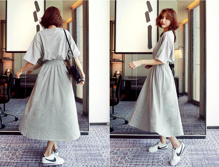 Černé letní šaty v korejském stylu s vysokým pasem 2024 – krátké rukávy, kulatý výstřih, velký lem