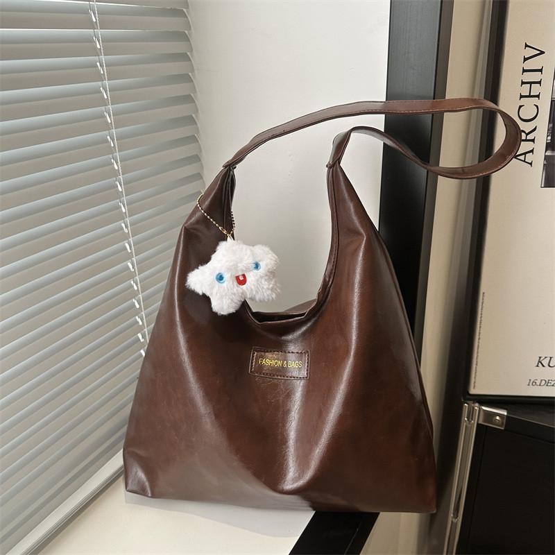 Retro Chic Tote Bag For Women Fashionable Large Capacity Casual Handbag In Black Brown White