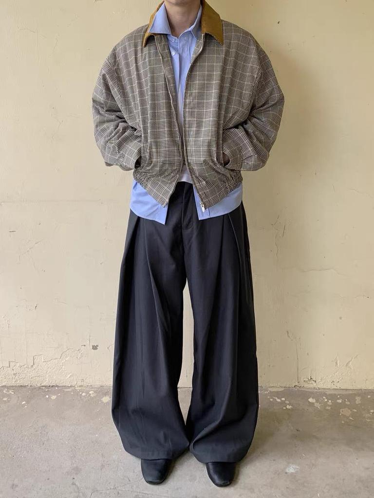 Premium Prince of Wales Check Corduroy Harrington Jacket with Contrasting Collar for Versatile Old Money Style Commuting.