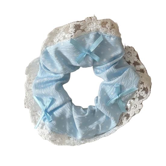 

Hair Tie Dot Print Lace Splicing Bowknot Decor Hair Band High Elasticity Soft Fabric Ponytail Holder Hair Accessory синий