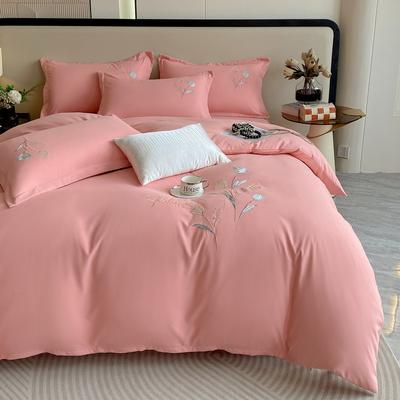 Home Textile Solid Color Embroidery Bedding Four-Piece Set Of Polished Washed Cotton Class A Maternal And Infant Grade Quilt Cover Sheets