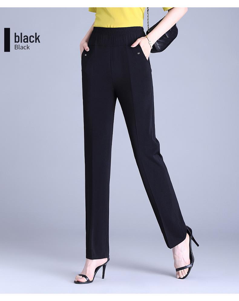 

Женские летние брюки Ice Silk с высокой талией: Эластичные, свободные, однотонные брюки для людей среднего и пожилого возраста 4XL чёрный