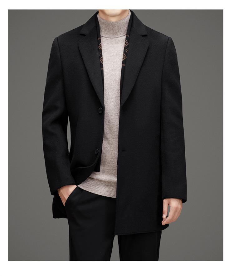 Men's Mid-Length Woolen Coat - Autumn/Winter Suit Collar Business Casual
