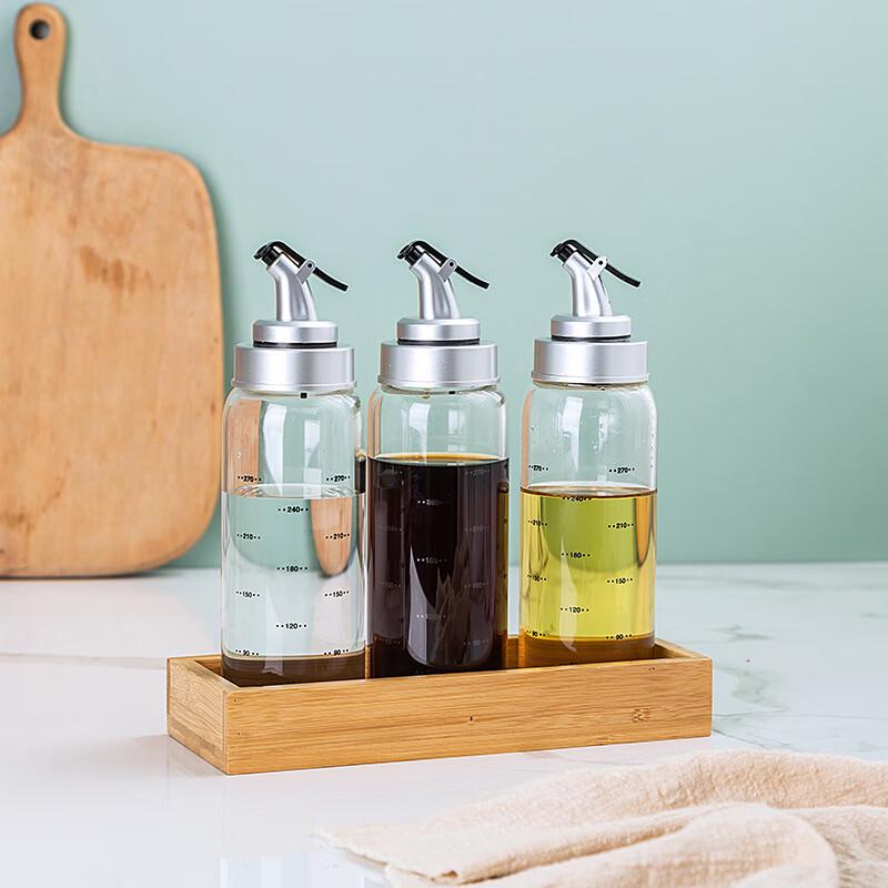 Borosilicate Glass Spoon Lid Seasoning Jar & Oil Bottle Set