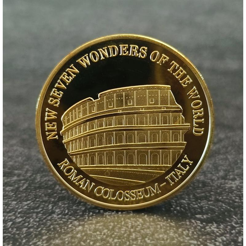 1PC New World Seven Architectural Wonders Commemorative Coin Pyramid Great Wall Taj Mahal Commemorative Medal Creative Coin