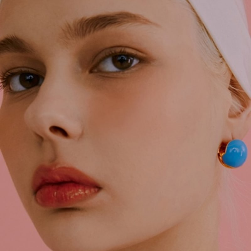 

viollina Enamel Ball Earrings_Turkish. gold+turq.