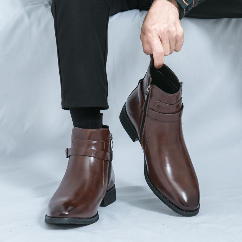 Ankle Leather Boots Men Classic Chelsea Boots Men Winter Western Social Leather Boots Man High Top Leather Shoes Male