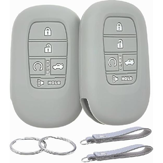 Silicone Rubber Key Fob Cover Compatible with (5 Buttons) -2025 Honda Accord Civic HR-V CR-V Pilot Sport SI EX EX-L Touring (Black Pink)