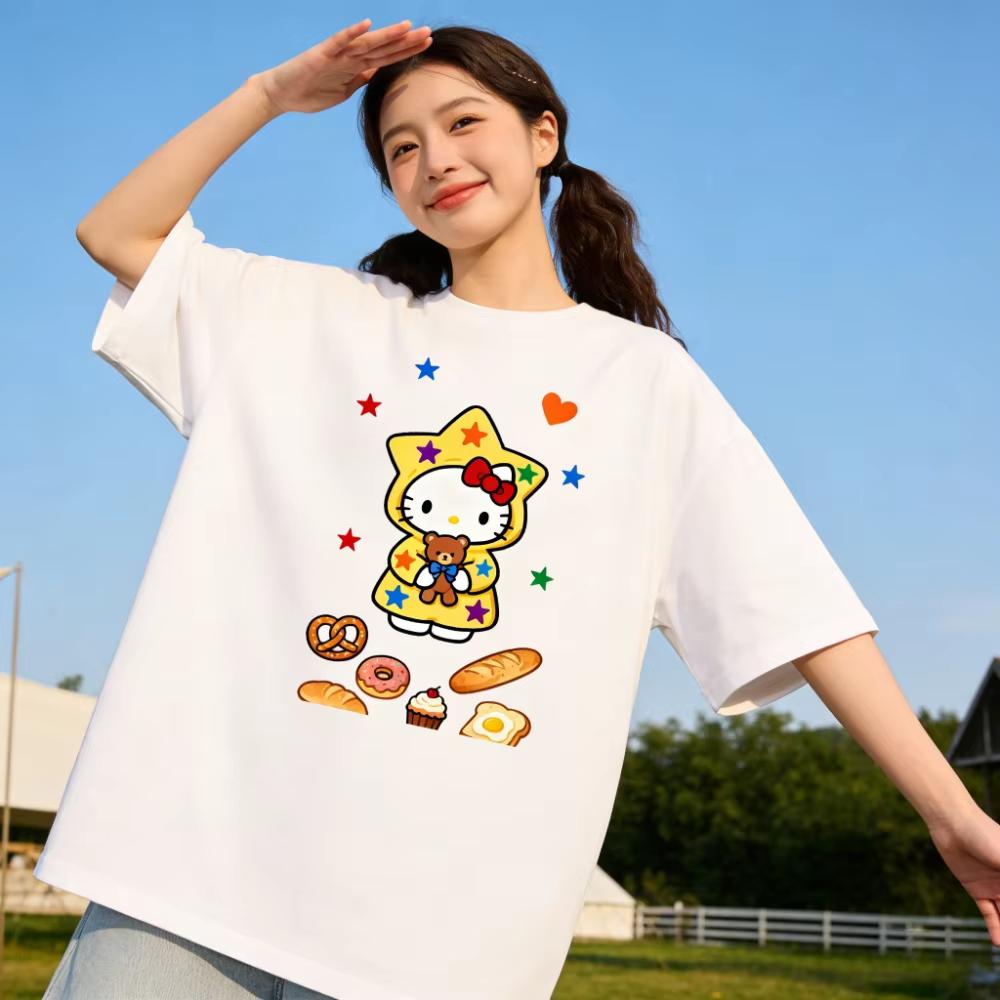 

Summer 2026 Hello Kitty Cartoon Print Short Sleeve Cotton Tshirt A Classic and Stylish Tshirt Top for Women S