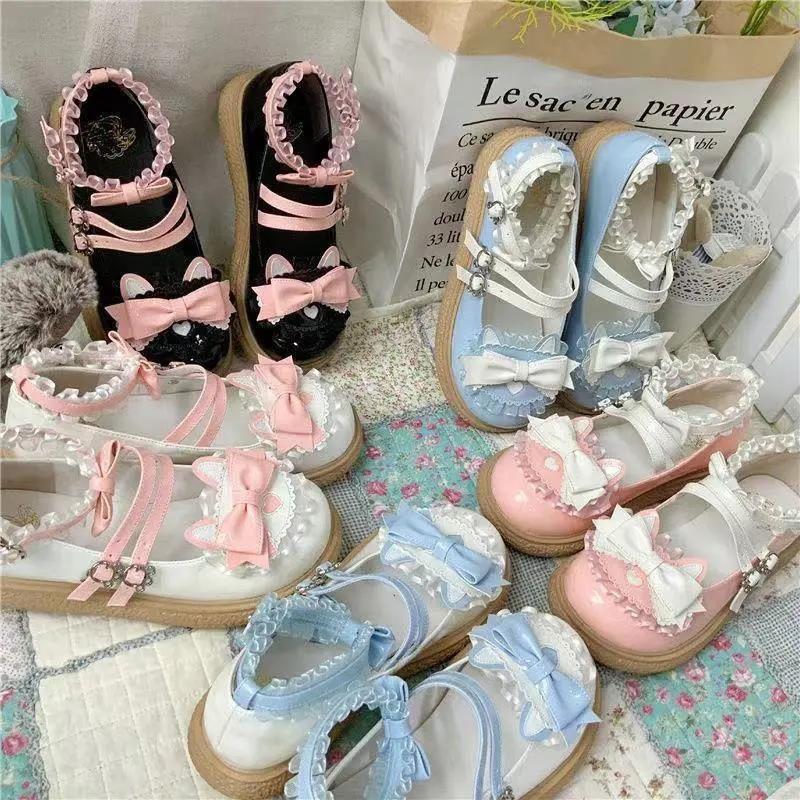 Cute big head shoes Lolita single shoes sweet bow jk uniform small leather shoes Lolita soft sister shallow mouth LO shoes