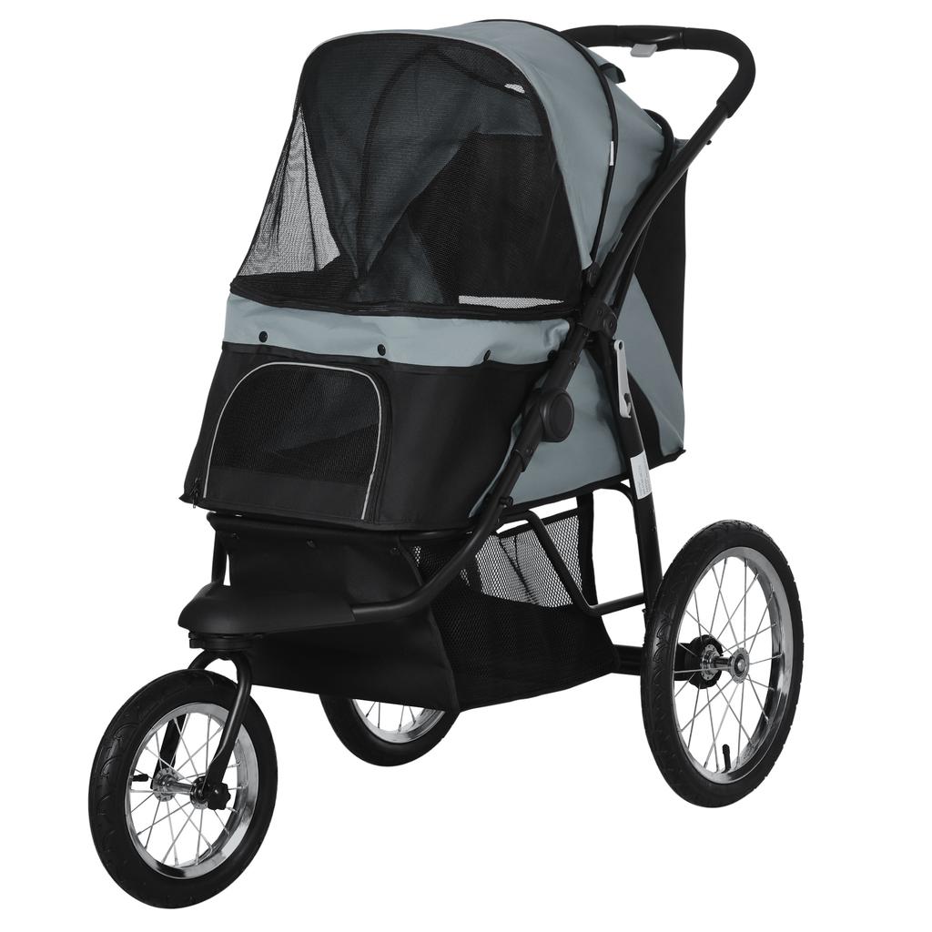 Foldable Pet stroller, Dog Buggy with Three Wheels, for Small/Medium Dogs, Grey