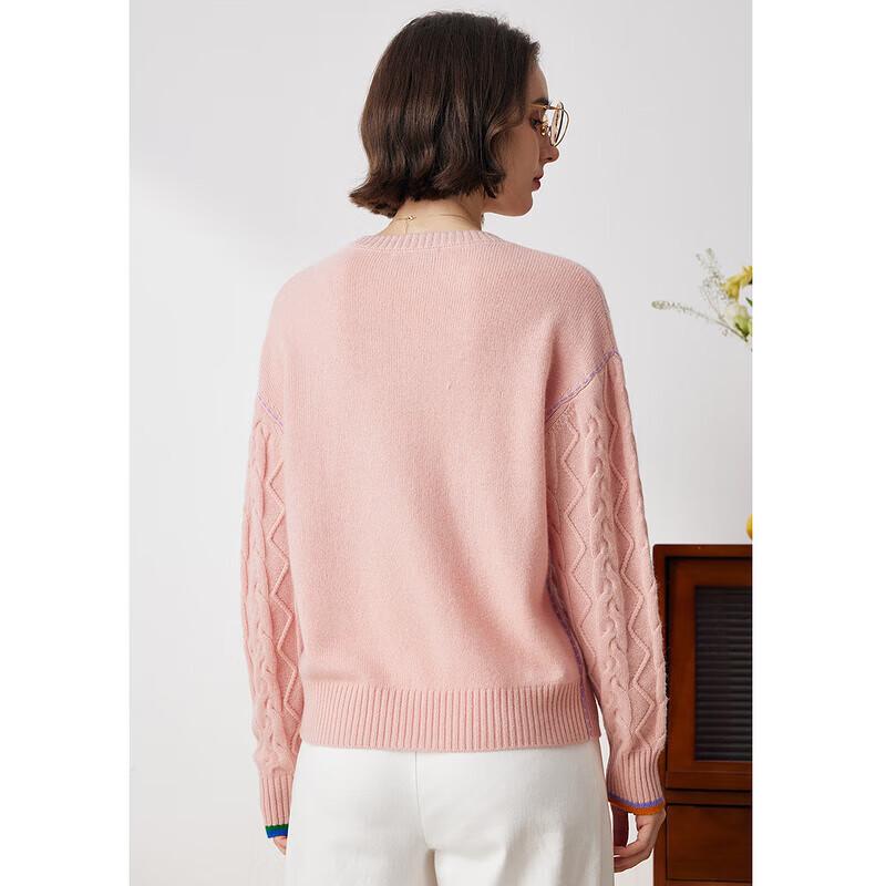 Komon Boca Women's Crew Neck Cable Knit Cashmere Sweater