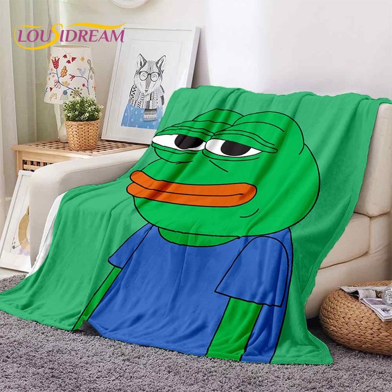 3D Cartoon Pepe Frosch Gesicht HD Weiche Flanelldecken, Überwurfdecke Bequeme Decke für Picknick Betten Sofa Haus Schlafzimmer Geschenke