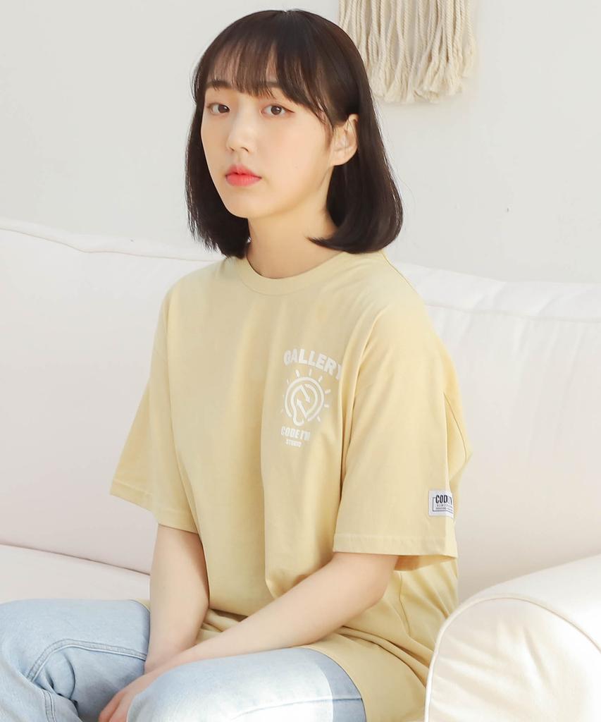 CODE I'M 30-Count Single Symbol Logo Print Oversized Short Sleeve T-Shirt Yellow