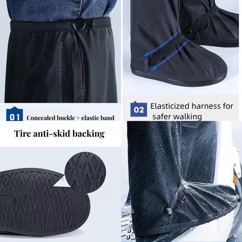 High Tube Over Knee Waterproof Shoes Cover Cycling Rain Boot Shoes Pants Protectors Reusable Anti Slip Rainproof Black Overshoes
