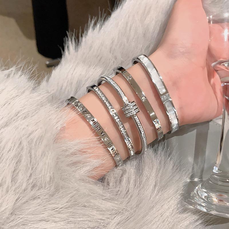 Anti-Tarnish Roman Numeral Crystal Bangle - Available Individually or As a Pair