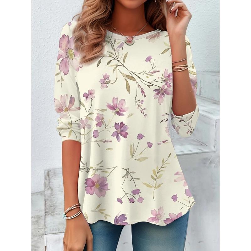 

Women s T Shirt Print Graphic Plants Vintage Fashion Stylish Long Sleeve Crew Neck Round Neck Regular Tops 5XL