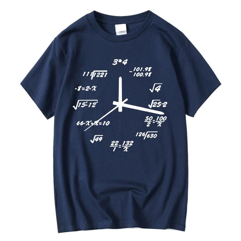 Summer men's 100% pure cotton T-shirt, casual math clock printed round-neck casual short-sleeved top