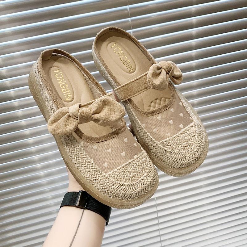 Mesh slippers women's outer wear New Year's new autumn versatile fashion breathable bag head half drag thick bottom fisherman sandals