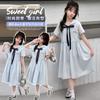 Girls' College Style Dress 2026 Summer New Navy Collar Strap Waist Skirt Western Short Sleeve Princess Dress