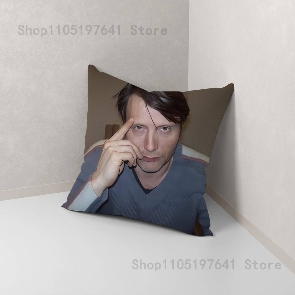 Mads Mikkelsen H-Hannibal Face Pillow Case Cartoon Anime peripheralsBedroom Sofa Decorative Cushion Cover Soft Cushion Cover