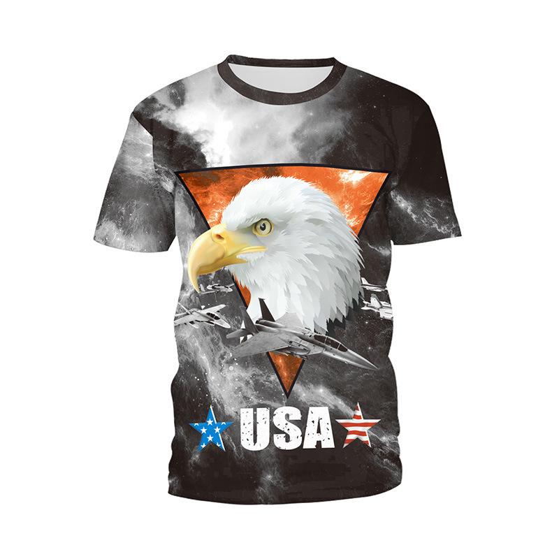 Summer Round Neck 3D American Flag and Animal Graphic Print T-shirts Fashionable Casual Short Sleeved Men's T-shirts