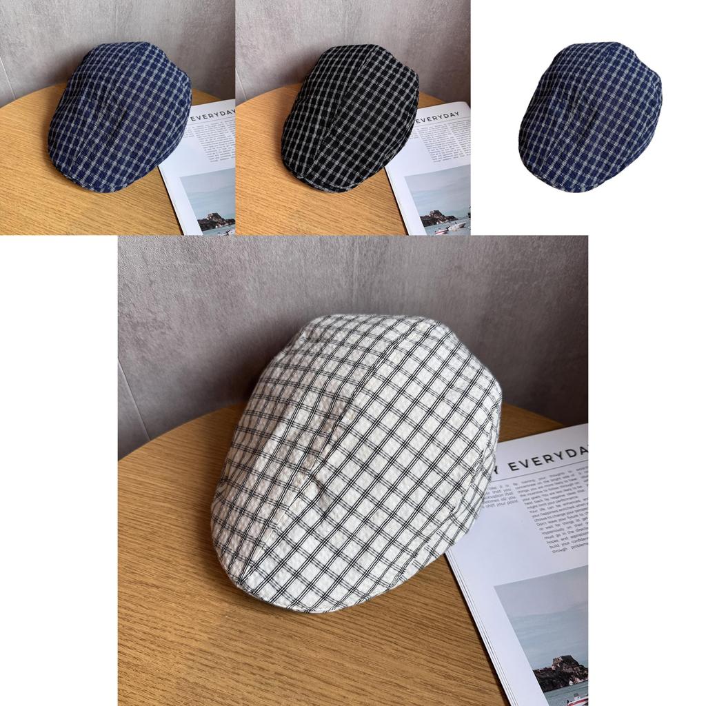 Vintage Japanese Plaid Newsboy Cap With Breathable Cotton For Casual Summer And Autumn Wear