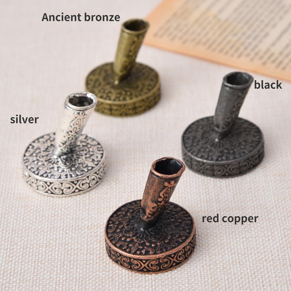 Europejski Vintage Feather stojak na długopisy metalowy okrągły obsadka do pióra magiczne akcesoria do piór wiecznych artykuły papiernicze ze stali nierdzewnej prezent