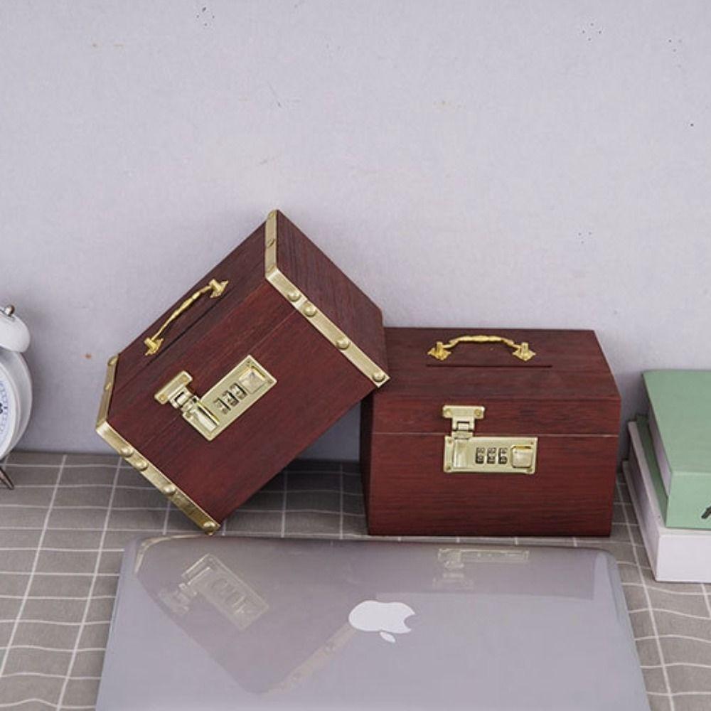 Chinese Style Wooden Savings Tank Retro Password Lock Money Box Money Tank  Gift