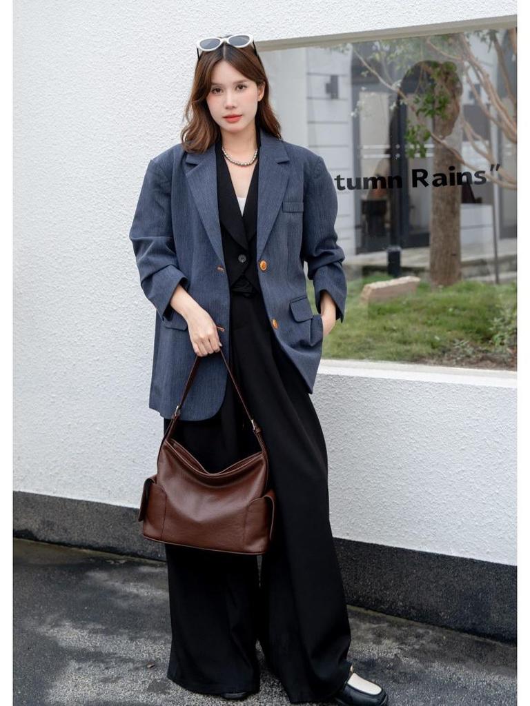 Vegetable Tanned Leather Women's Crossbody Tote - Soft, High-End Cowhide, Large Capacity, Underarm Design