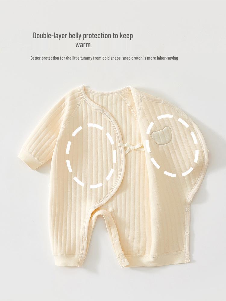 Jingqi Cotton-Padded Newborn Romper: Autumn/Winter Side-Opening Pajamas