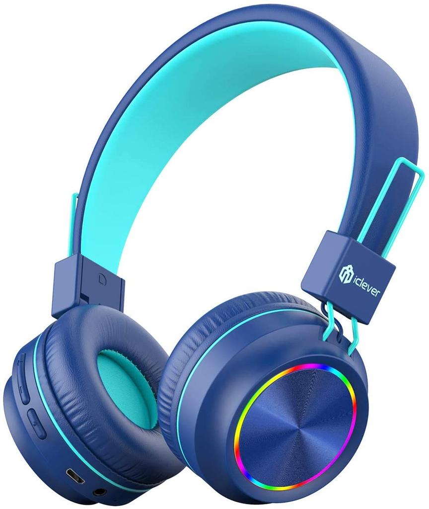 iClever Kids' Wireless Foldable Bluetooth 5.0 Headphones with Mic, Durable, Dual-Use Wireless and Wired Headphones with LED Light, 25-Hour Playtime,