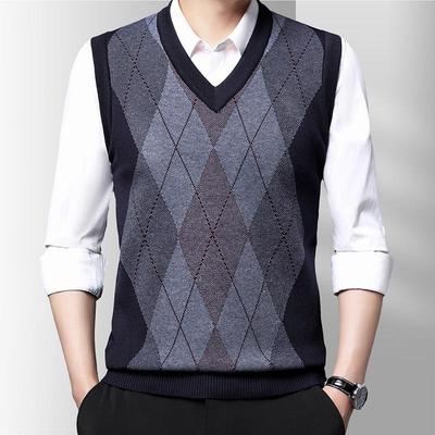 Men's Winter Sleeveless Plaid Knit Sweater Vest - Thick & Warm, Middle-aged Casual Style