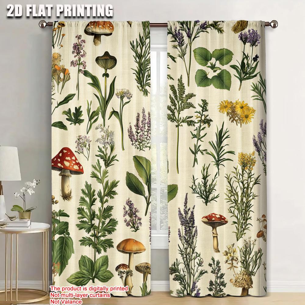 

2pc,Curtains Botanical Plants Herbs Mushroom Protecting Privacy Spring Party & Holiday Decor Suitable for aesthetic room decor 52.50×116.00 CM 2pcs