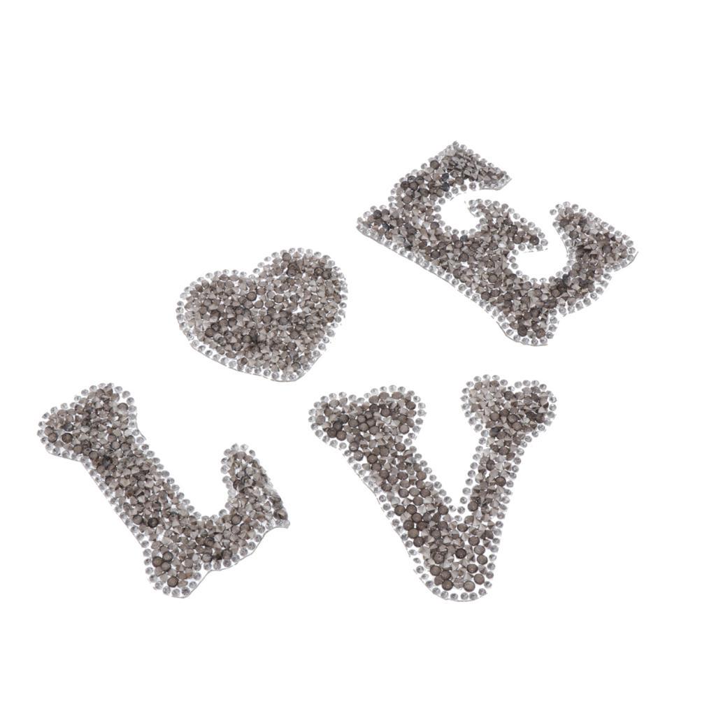 LOVE Heart Rhinestone Patch Appliques Iron On Bags Clothes Decorative