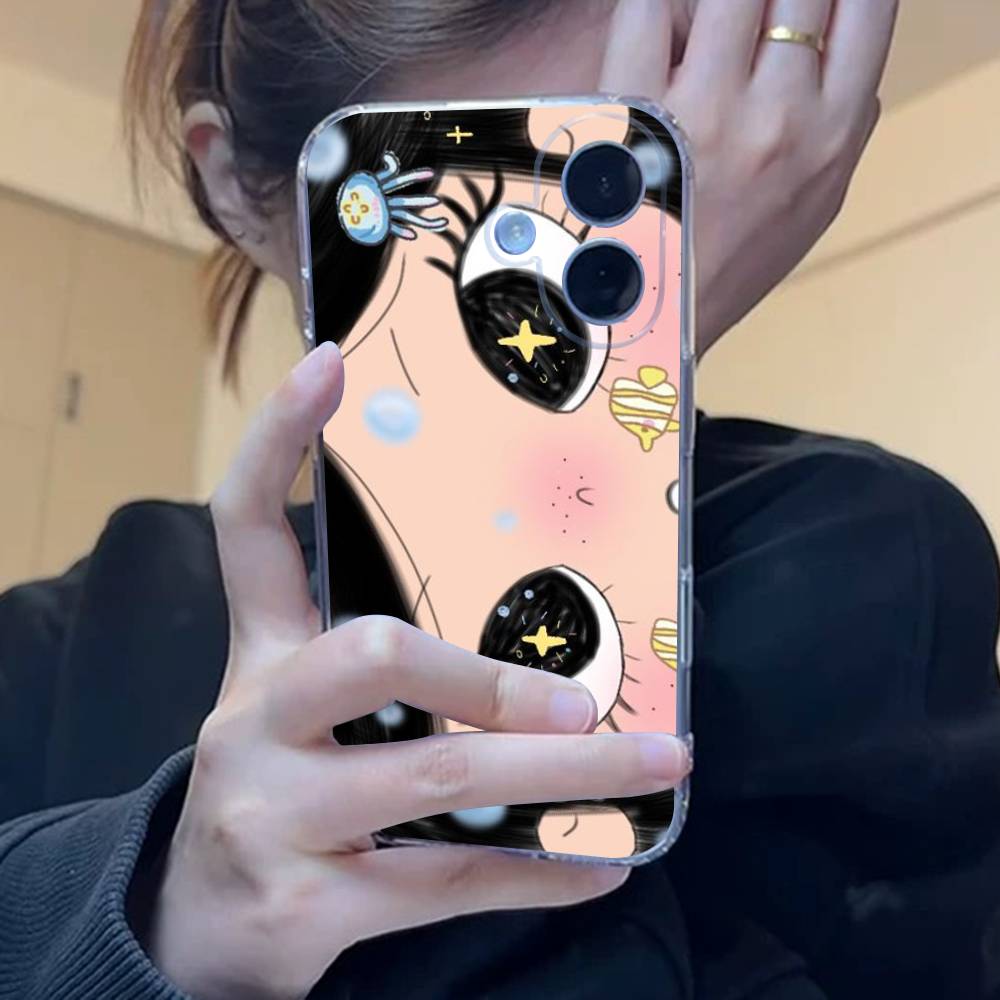 Kawaii Cute Black Big Eyes Cool Clear Silicone Soft Phone Case For iPhone 11 12 13 14 15 16 Mini 17 Pro Max TPU Phone Case