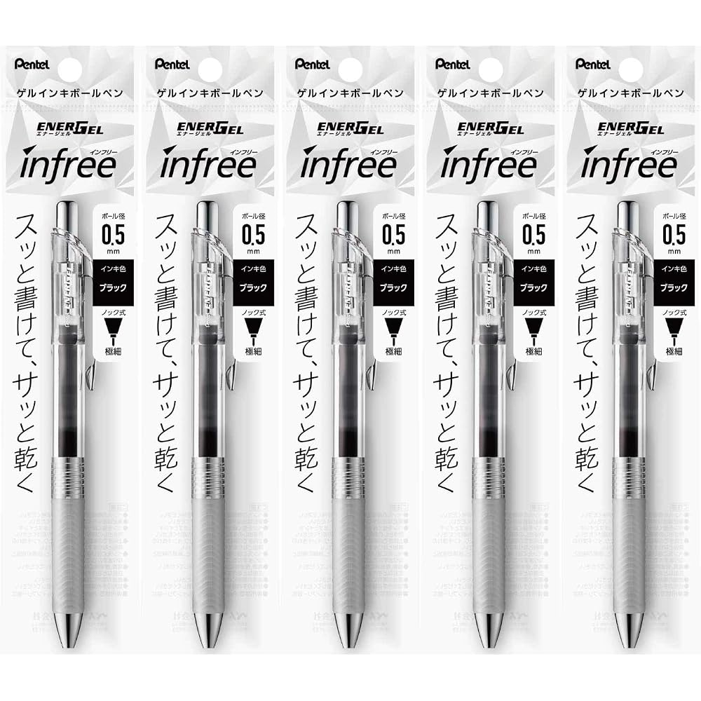 5 Pentel Ballpoint Pens Gel Ink Gel Infree 0.5mm Clear Shaft XBLN75TL-A Black