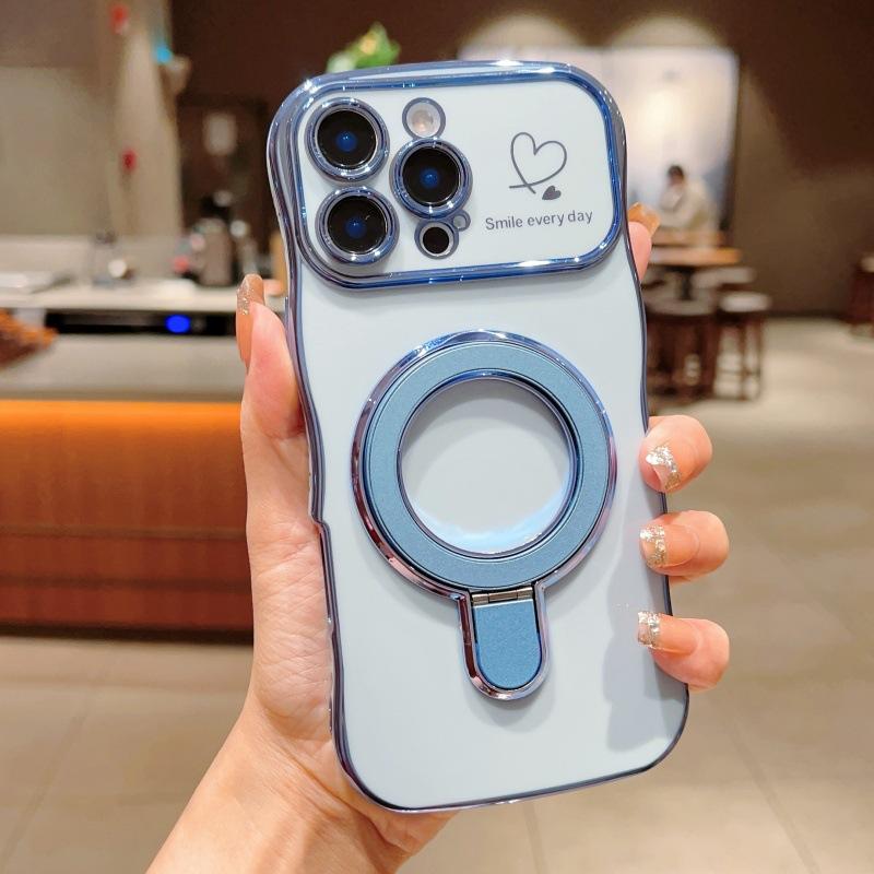 Applicable to iPhone17Promax wave love mobile phone case Apple 16 electroplated magnetic suction bracket anti-drop protective case
