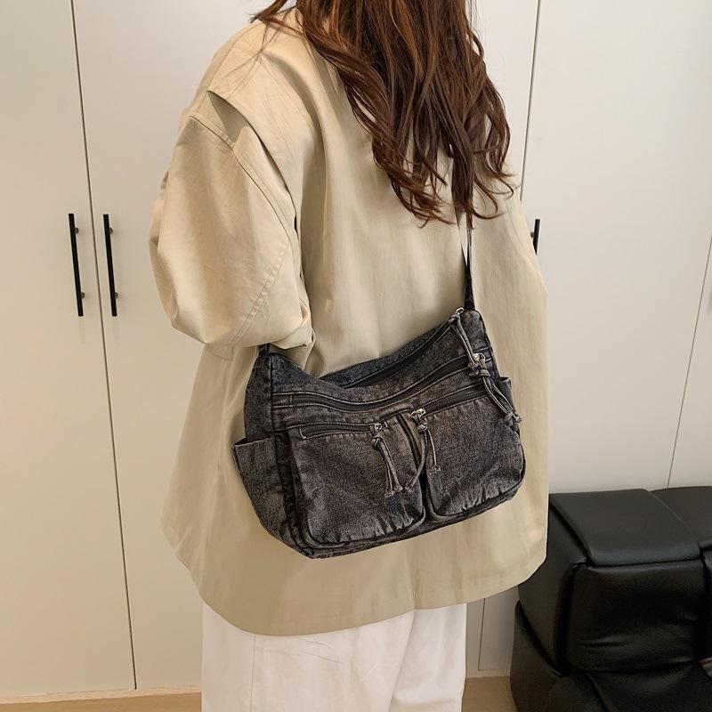 Denim Bag Women's Large Capacity Shoulder Bag Multi-Pocket Commuter Crossbody Bag