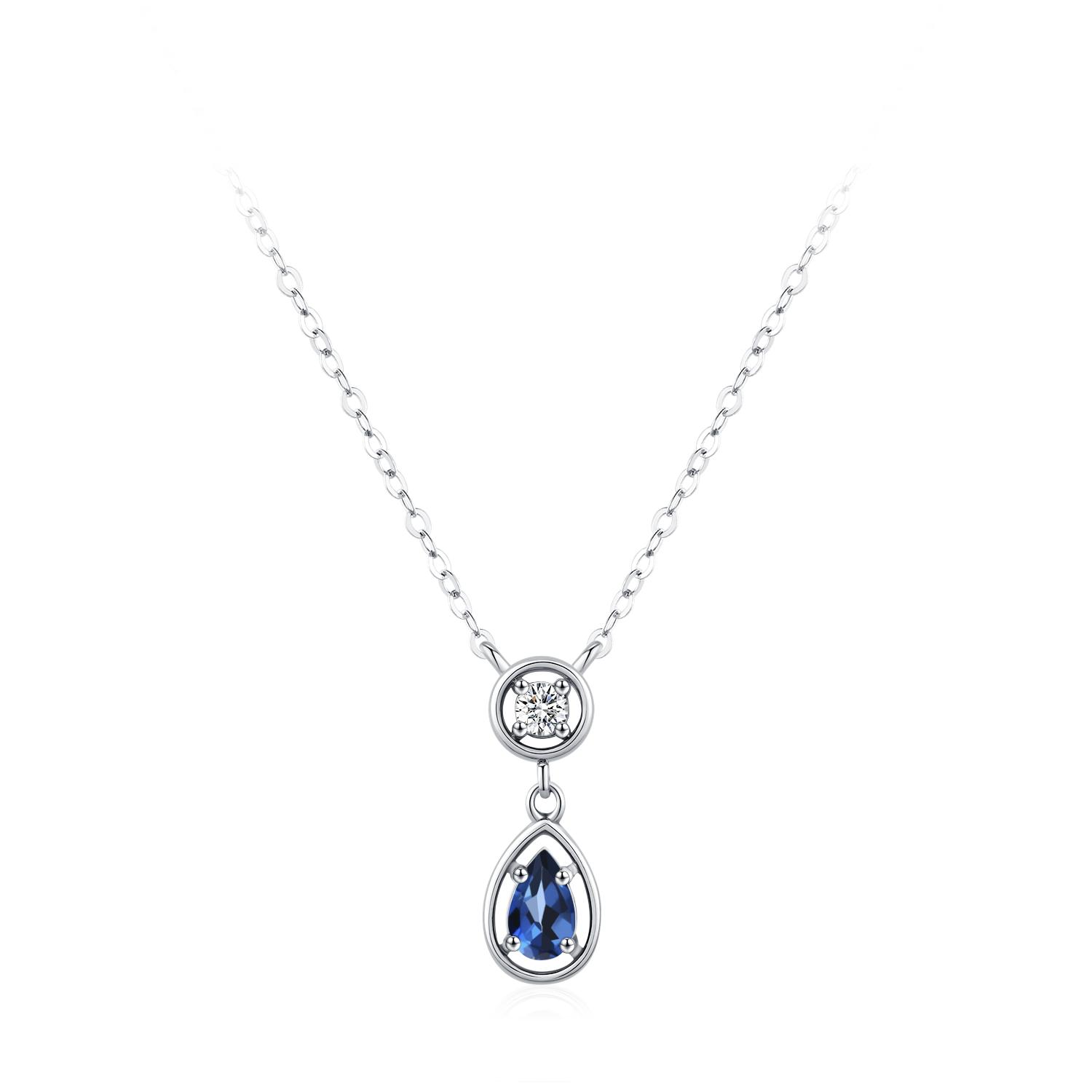 Ailmay 925 Sterling Silver Blue Cubic Zirconia Water Drop Pendant Necklace For Women Engagement Wedding Neck Jewelry серебряный