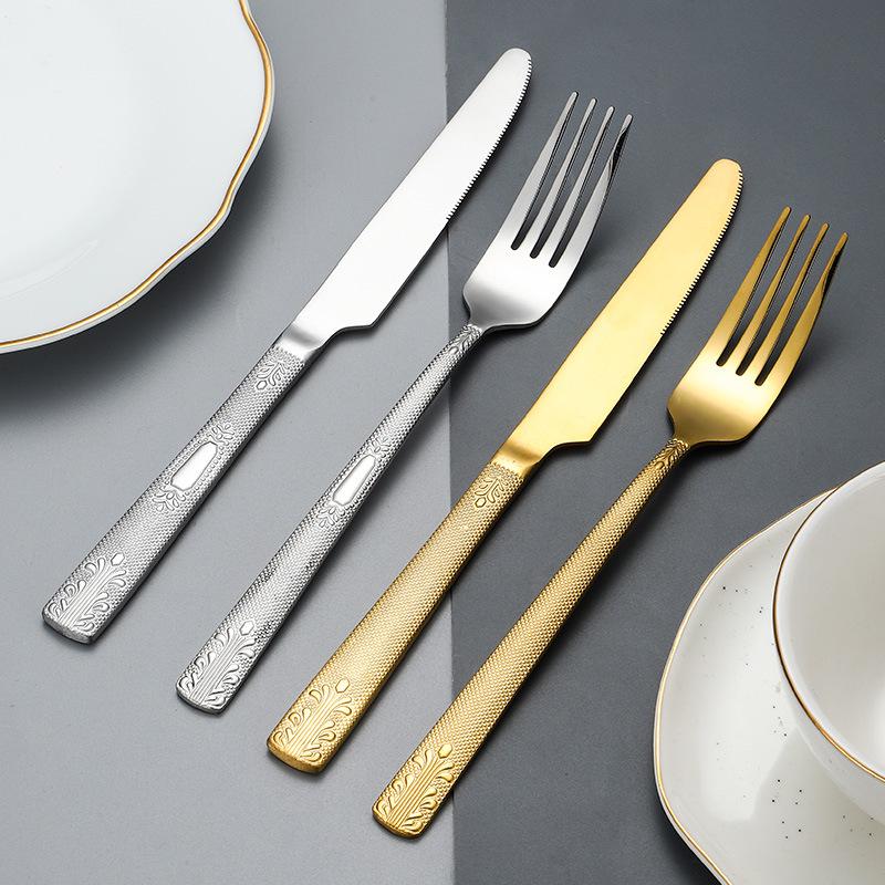 Nerezové nože, vidličky a lžíce Západní jídelní sada Čtvercová rukojeť vysoká hodnota steakový nůž 4dílná jídelní sada