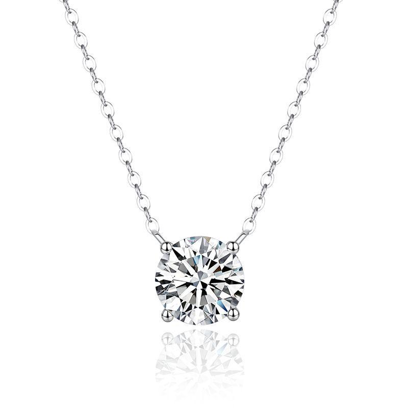 

S925 Sterling Silver Moissanite Necklace: Classic Four-Prong Pendant, Light Luxury Clavicle Chain, Versatile Fashion Accessory. 925 Silver