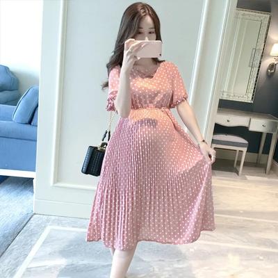 Sommer-Umstandskleid Schwangere Frauen Blütenkragen Puffärmel Hohe Taille Peter-Pan-Kragen Lässig Temperament Kleid