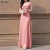 ZANZEA Women Elegant Mesh Splice Square Collar Summer Casual Sleeveless Long Dress