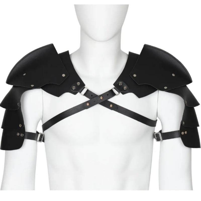 Medieval Shoulder Pauldron Adjustable Black Buckle Steampunk PU Leather Shoulder Armors Cover Cape Live Show DJ Club Men Costume