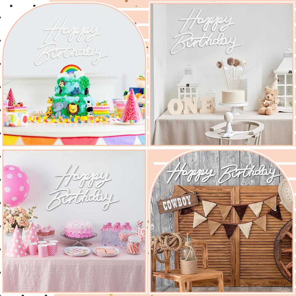 White Happy Birthday Sign for Backdrop Felt Happy Birthday Banner for Balloon Arch Letters Party Decal Decor Backdrop Wall Decor for Baby Shower